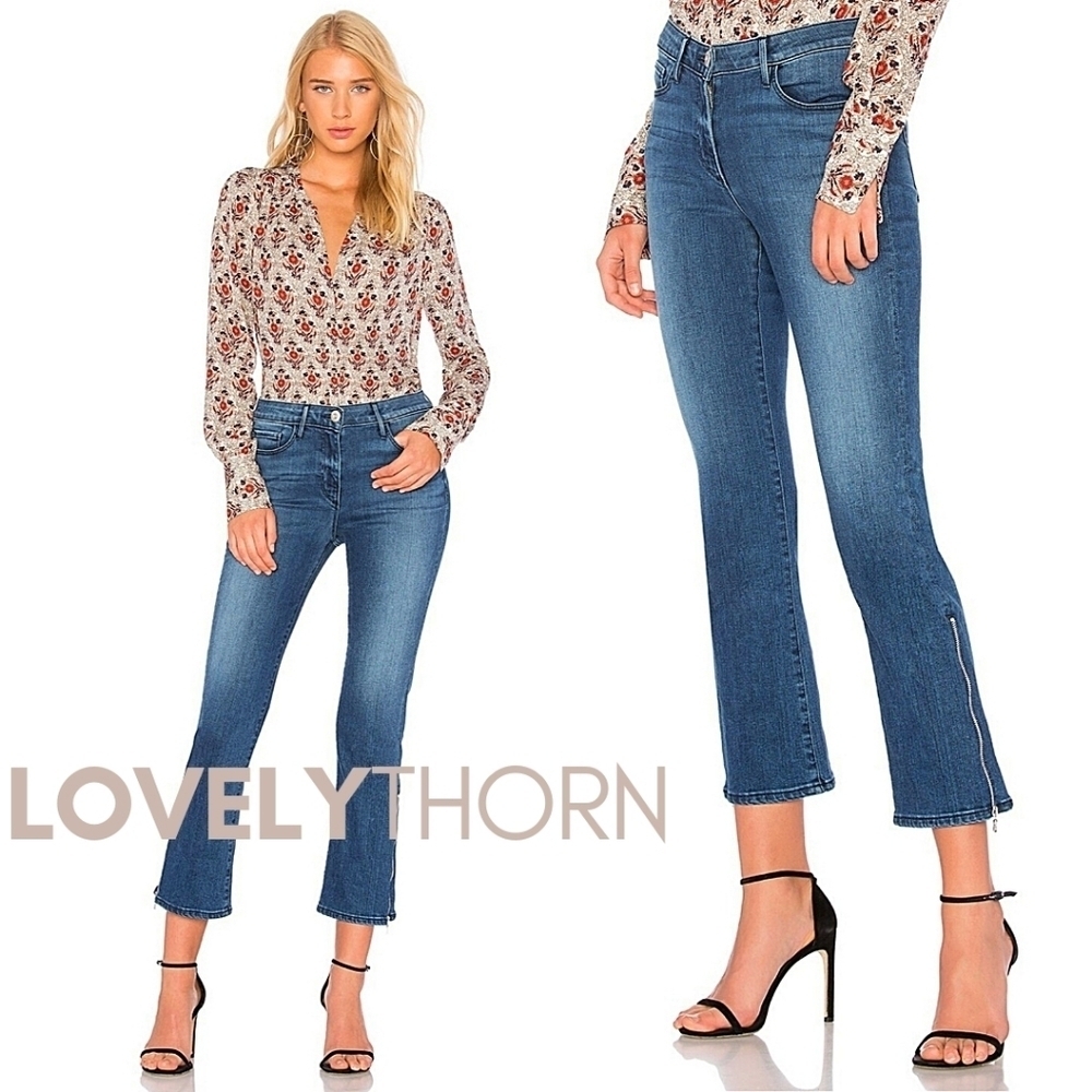 3x1 // midway gussett zipper ankle mid-waist straight/flare jeans in presley